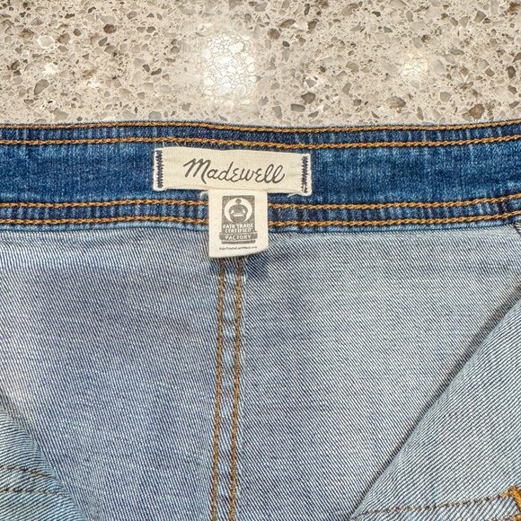 Madewell Stretch Denim A-Line Mini Skirt Dark Wash Patch Pockets Women's Size 8 - Picture 5 of 10